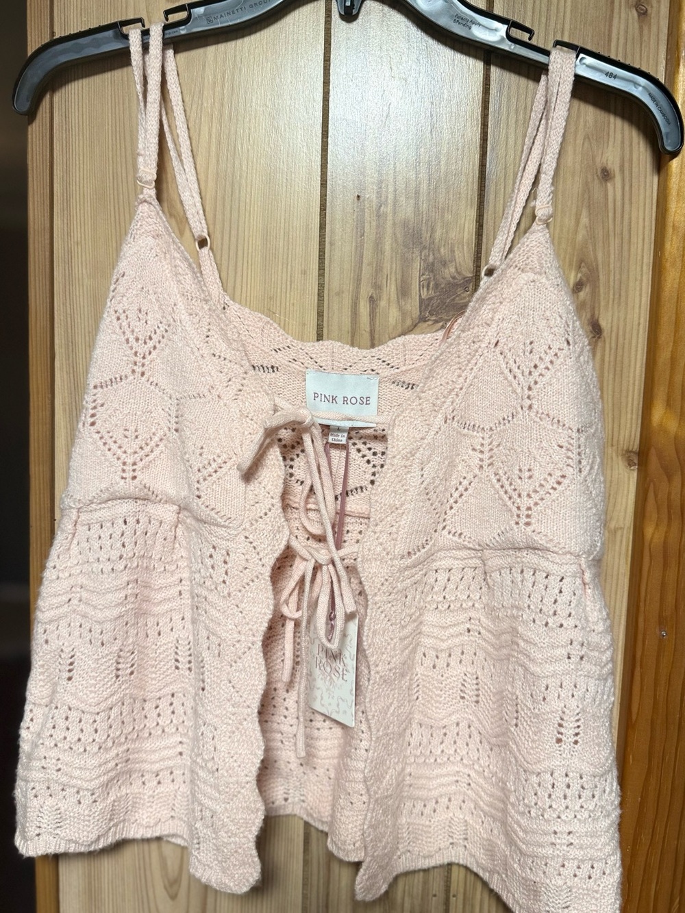 Pink Rose Light Blush Open-Knit Lace-Up Sweater